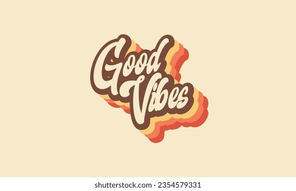 Good vibes retro pastel colors funky groovy fonts design retro vintage 3d stripes lettering unique graphic design vector template 