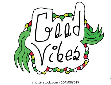 good vibes retro slogan. colorful vector illustrations. green, blue, red, yellow color.for t-shirt and other uses.