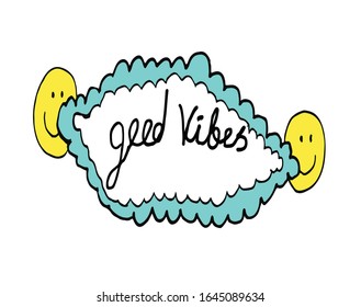 good vibes retro slogan. colorful vector illustrations. green, blue, red, yellow color.for t-shirt and other uses.