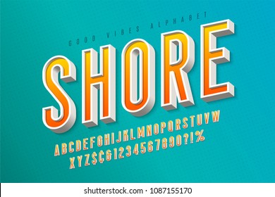 Good vibes retro typeface. 3d display font, poster, placard typography. Easy swatch color control