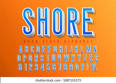 Buen tipo de letra retro. Fuente 3d para mostrar, afiche, tipografía de carteles. Control de color de la muestra fácil