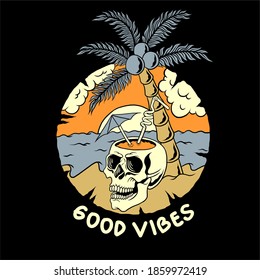 Good vibes skull summer beach