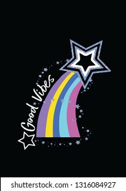 good vibes slogan rainbow star