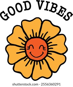 Good vibes smiling sunflower vector.