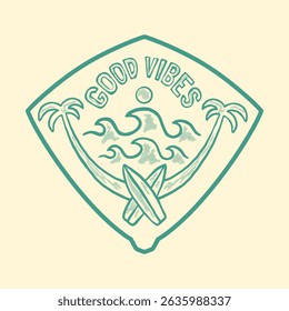 Good vibes in summer beach vintage hand drawing for t shirt, print and sticker