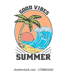 GOOD VIBES summer illustration. vintage illustration. good for t shirt design. handdrawn vector.