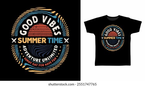 Good Vibes Summer Typography with Line Art Hand Drawn vector Tshirt Design.