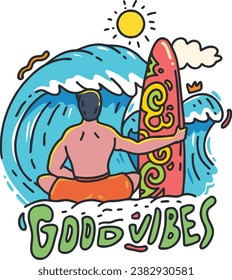good vibes surfing vector design