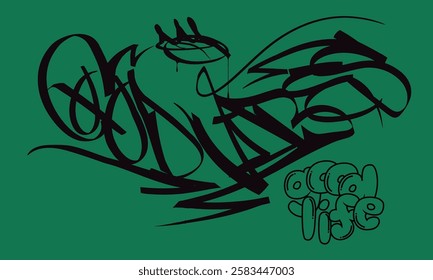 Good vibes tag graffiti style label lettering. Slogan Graffiti urban street style drawing. good vibes Tag urban typography street art graffiti slogan print, t shirt graphics Slogan print.eps8