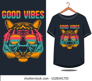 Good vibes tiger face t shirt design