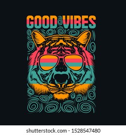 good vibes tiger face for t shirt design. tiger face t shirt