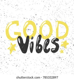 Good vibes typography lettering text banner with stars. Good for web page design banner, motivational poster, wallpaper, sticker pack and social media content