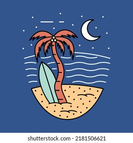 Good view of beach in night graphic illustration vector art t-shirt design