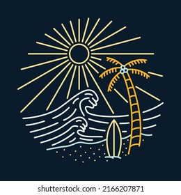 Good view of beach with good wave for surfing graphic illustration vector art t-shirt design