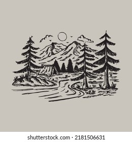 Good view of nature for adventure and camp graphic illustration vector art t-shirt design