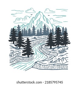 Good view of nature with river graphic illustration vector art t-shirt design