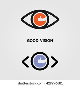 Good vision logo design.The best vision idea concept.Human eye icon and hand icon vector design.Human eye and hand logotype concept idea.Vector illustration