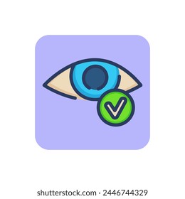 Good vision thin line icon. Checkmark, iris, visual acuity outline sign. Ophthalmology and healthcare concept. Vector illustration for web design and apps