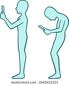 Good vs. Bad Smartphone Posture: Silhouette Line Art