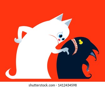 Good vs Evil Cute Characters. Vectoral Flat Design. Red Background.