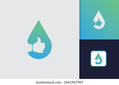 Gute Wasser-Ikone. Daumen hoch mit Wasser Logo Design Vektorgrafik Vorlage