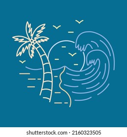 Good wave and beauty beach for holiday graphic illustration vector art t-shirt design