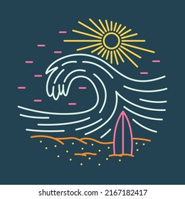 Good wave and beauty beach in summer graphic illustration vector art t-shirt design