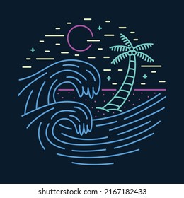 Good wave and beauty beach in summer graphic illustration vector art t-shirt design