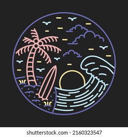 Good wave for surfing at beauty beach graphic illustration vector art t-shirt design