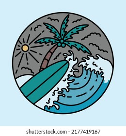 Good wave for surfing in summer graphic illustration vector art t-shirt design