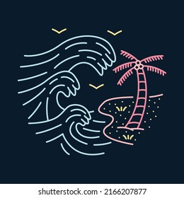 Good waves for surfing and good beach graphic illustration vector art t-shirt design