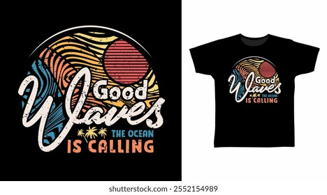 Good Waves Typography Line Art Hand Drawn vector Tshirt Design