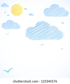 Good weather background. Blue sky with clouds. Vector