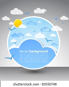 Good weather background. Blue sky with clouds. Round blank