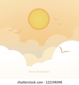 Good weather background. Orange evening sky with clouds