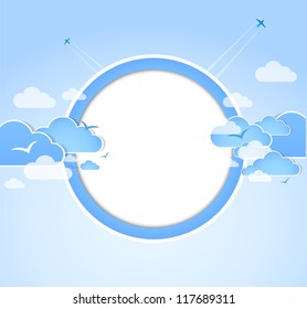 Good weather round background. Blue sky with clouds. Vector