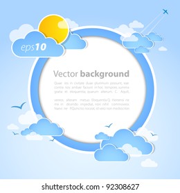Good Weather Round  Background. Blue Sky With Clouds. Vector
