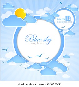 Good weather round background. Blue sky with clouds. Vector