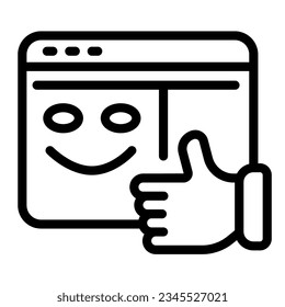 Good website, thumbs up, smiley line icon, web design concept, web development vector sign on white background, outline style icon mobile concept web design. Vector graphics.