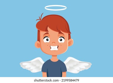 
Good Well Behaved Little Boy Smiling Vector Cartoon Illustration. Angelic Child Learning Good Manners Acting Politely 
