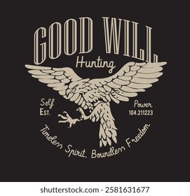 good will slogan with vintage style eagle spreading wings vector illustration