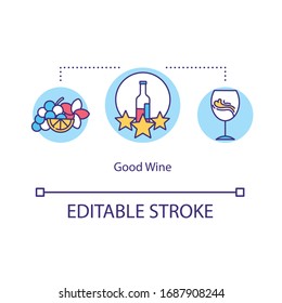 Good wine concept icon. Excellent drink recommendation. Sommelier review. Premium quality alcohol drink idea thin line illustration. Vector isolated outline RGB color drawing. Editable stroke