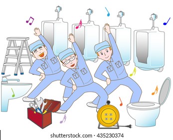 A good worker of the teamwork constructing the restroom.