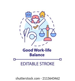 Good work-life balance concept icon. Positive working environment abstract idea thin line illustration. Managing stress. Isolated outline drawing. Editable stroke. Arial, Myriad Pro-Bold fonts used