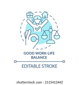 Good Work-life Balance Turquoise Concept Icon. Employee Burnout Prevention Abstract Idea Thin Line Illustration. Isolated Outline Drawing. Editable Stroke. Arial, Myriad Pro-Bold Fonts Used