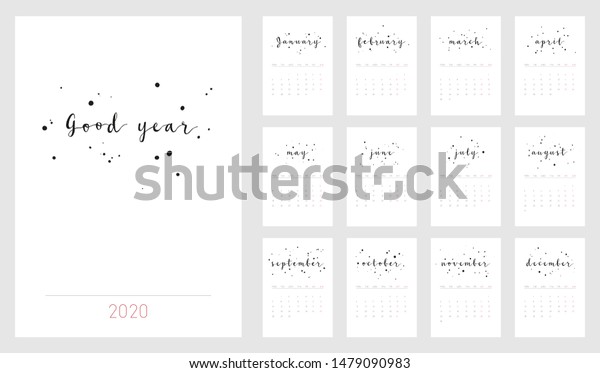 年の美年月報 印刷可能で デザインテンプレートを使用できる状態 スタイリッシュなモノクロ文房具デザイン 年の最小ベクター画像カレンダー のベクター画像素材 ロイヤリティフリー