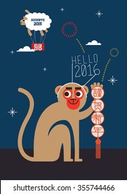 Goodbye 2015 and Hello 2016 and Happy New Year/ New year eve celebration/ Welcome the year of monkey and goodbye to the Year of Goat