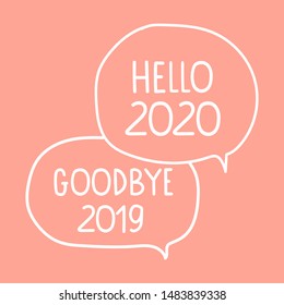 Goodbye 2019 and hello 2020. New year concept. Hand drawn vector illustration on pink background.