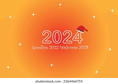 goodbye 2023 welcome 2024  T shirt design image hd images wallpapers star yellow red background