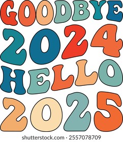 Goodbye 2024 Hello 2025 - Playful Typography with Emotive Faces Design"